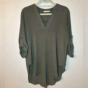 Olive green chiffon oversized blouse